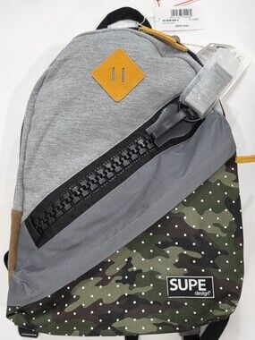 SUPE Design Slash Day Backpack Gray Camo Laptop School Travel NWT